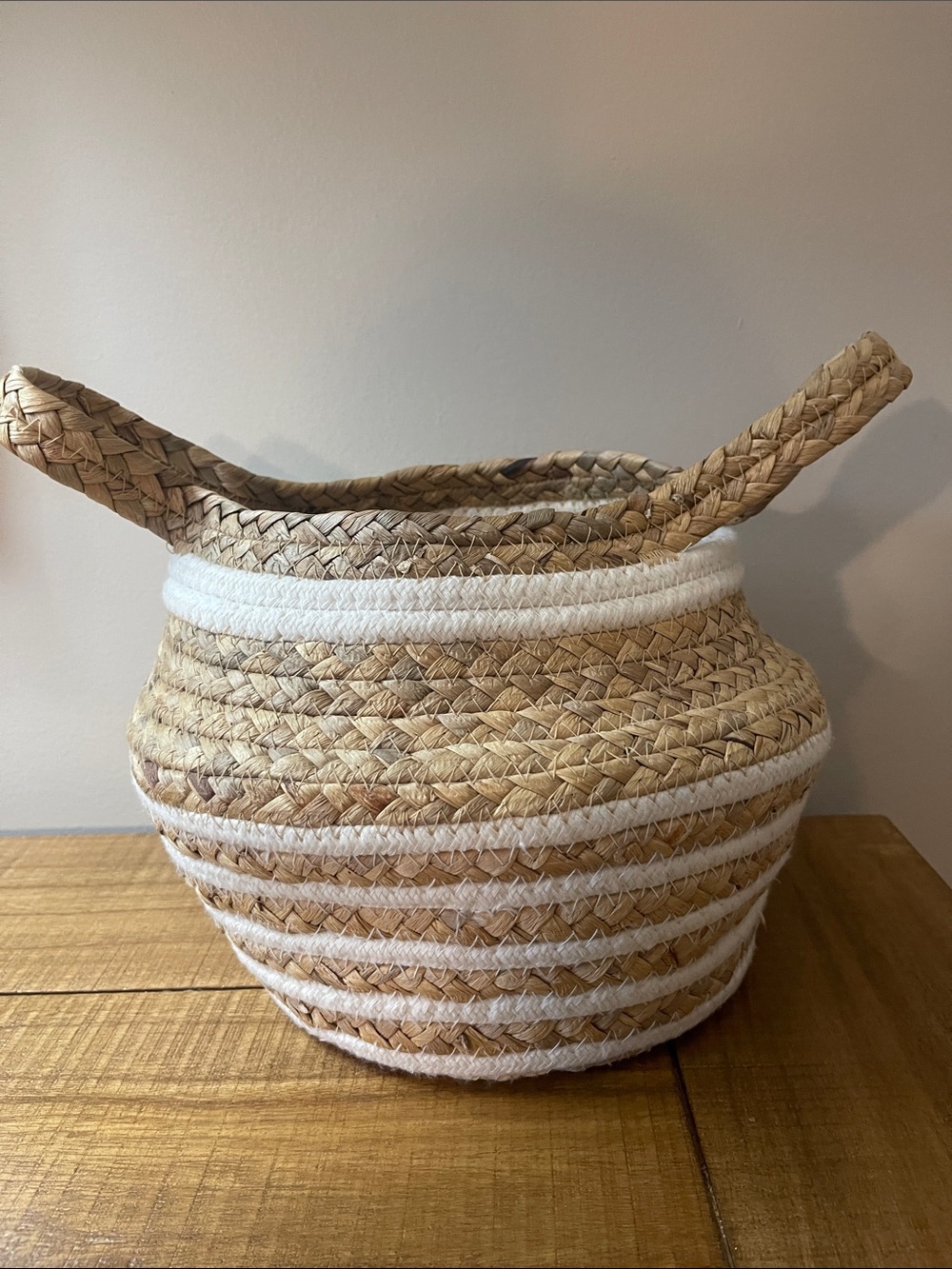 Natural Seagrass Storage Basket with White Accent